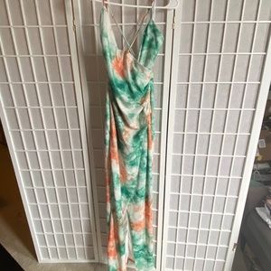 Lulus Metallic Teal Green Multi Tie-Dye Maxi